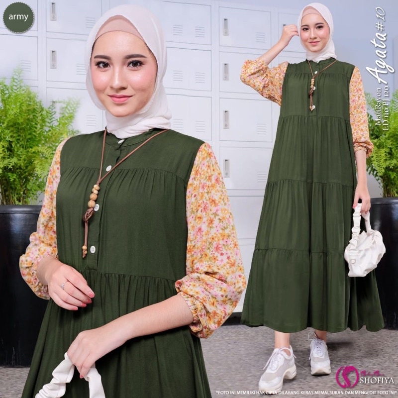 [VICAN] DASIMA #2 AGATA #11 #12 SERIES MIDI HOMEY DRESS GAMIS PAKAIAN WANITA FASHION BUSANA MUSLIM MODERN TERBARU SUPER BEST SELLER ORIGINAL GGS BY SHOFIYA-Agata 10 - Army