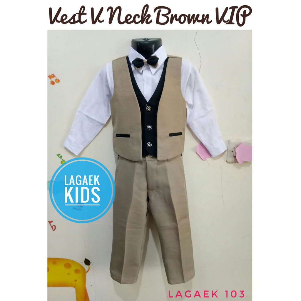 Setelan Vest Anak Laki Lengkap Usia 3 6 9 bulan 1 2 3 4 Tahun Vest GOLD PREMIUM - Setelan Pesta Anak Vest COKLAT Gold Tuxedo