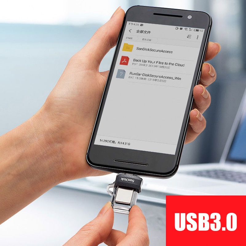 Sandisk OTG Flash Drive USB 3.0 Dual USB 256GB 150MB / S 128GB Untuk PC / Android