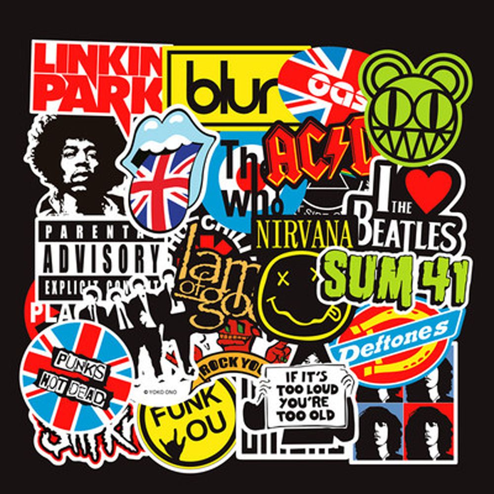 LANFY Boys Graffiti Sticker Random color DIY Wall Decals Stationery Sticker Bumper Punk Music Car PVC Handbook Rock Band Album Decorative/Multicolor