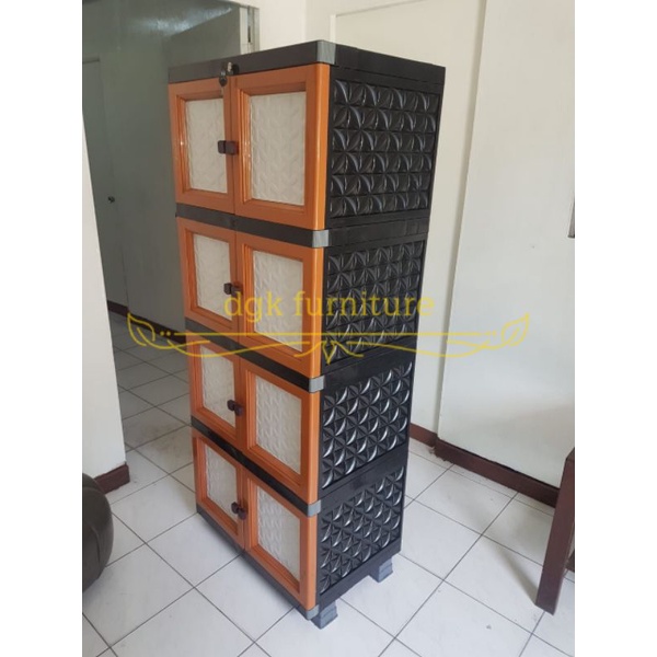 Lemari Kabinet Cabinet 4 Empat Tingkat 4 Empat Susun Motif Rotan Rattan Tikar Plastik TWINPAN HR1