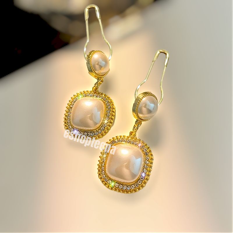 A149 anting petak mata pearl gold_anting jilbab