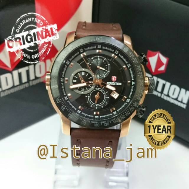 Jam Tangan Pria Cowok Expedition 6392 Black RoseGold Original