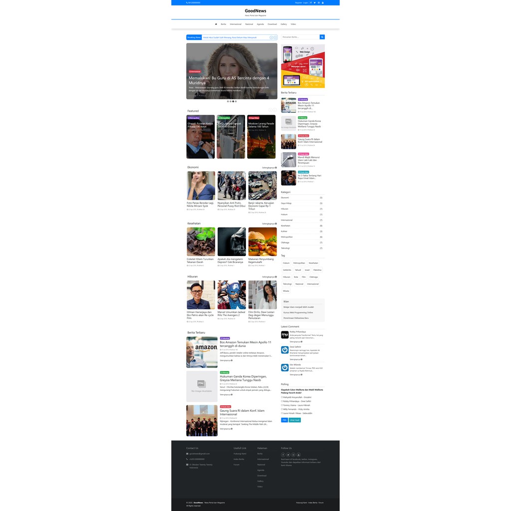 Website Portal Berita Template Goodnews Codeigniter 3.x tinggal upload