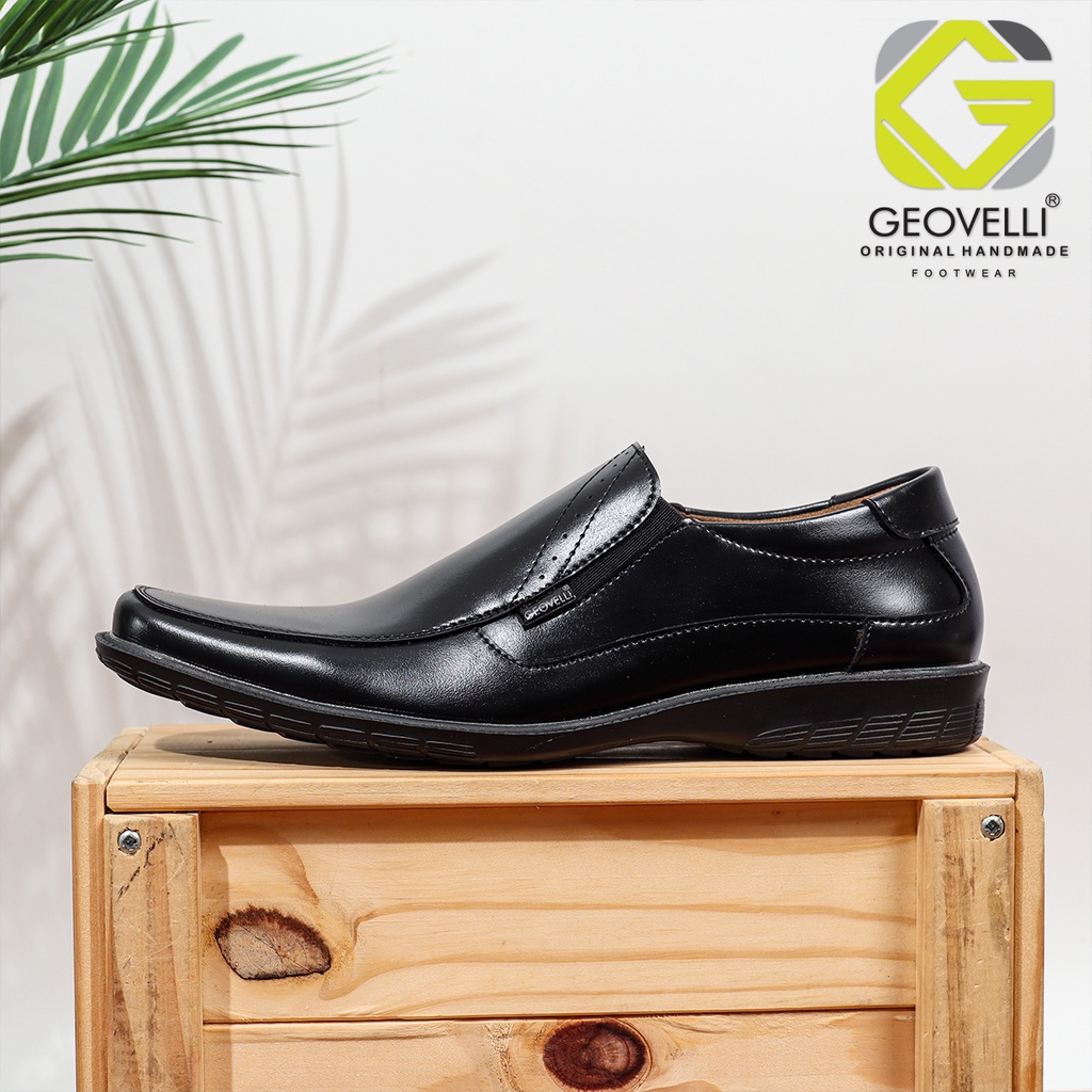 BIG SIZE GEOVELLI - Sepatu Pantofel Santai Kasual Kerja Kuliah Pria Cowok Hitam Ukuran 39 - 45