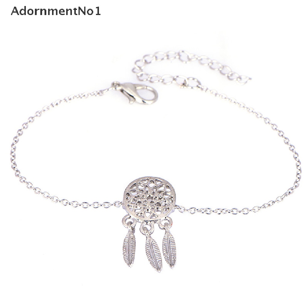 (AdornmentNo1) Gelang Tangan Rantai Aksen Dream Catcher + Rumbai Bulu Untuk Perhiasan Wanita