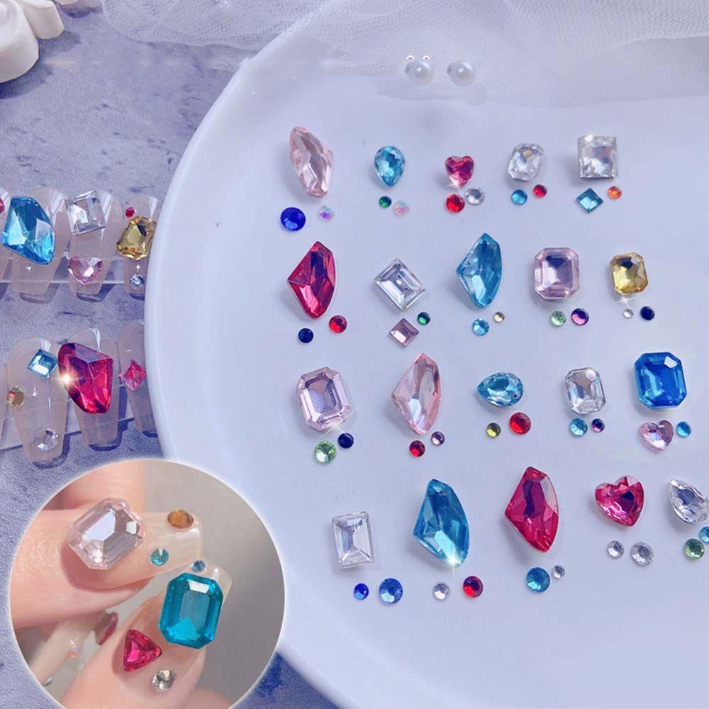 AUGUSTINA Agustina Campuran Kuku Rhinestones Set DIY Resin Manicure Nail Art Permata Square Nail Aksesoris DIY Dekorasi Kuku