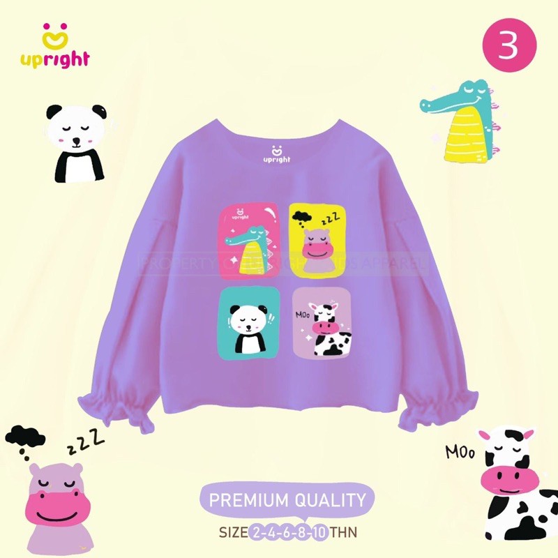 kaos upright ruffle untuk anak perempuan 1- 11 tahun longsleeve mix girl series