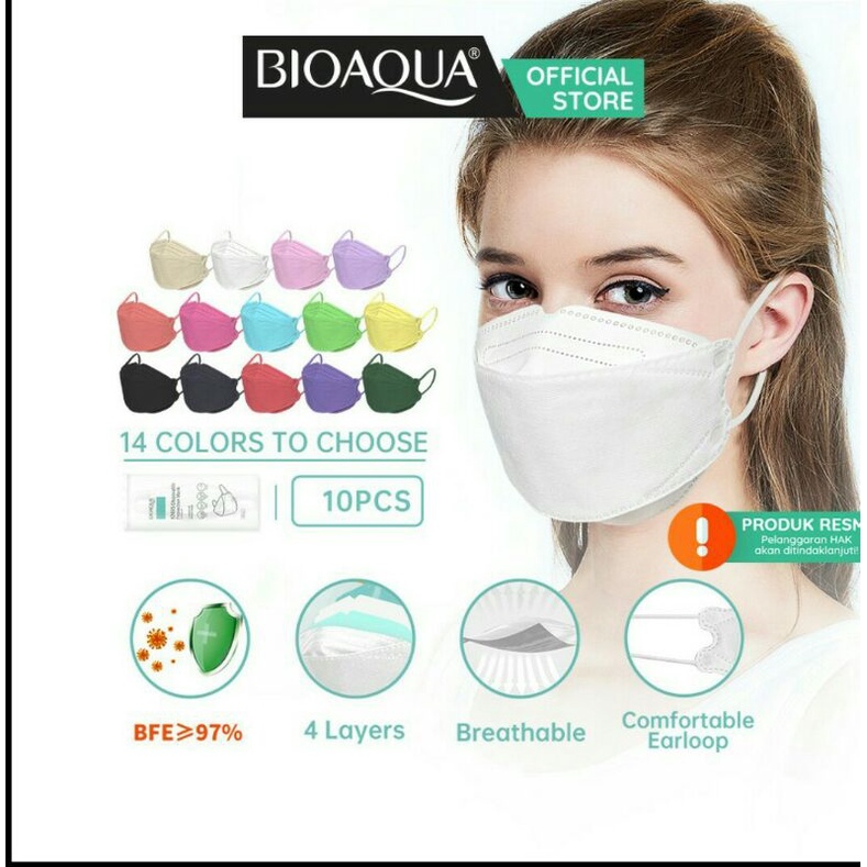 BIOAQUA Disposable /Masker KN 95 EVO 4ply kesehatan Earloop ~ 10 pcs