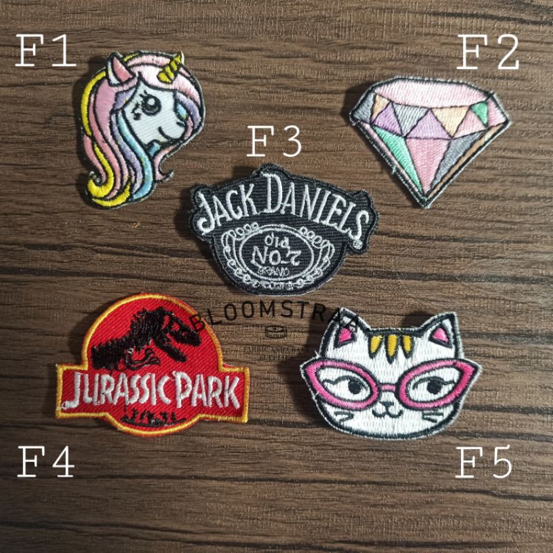 Patch bordir sequin cactus unicorn tropical cherry flaminggo coffee cat dino