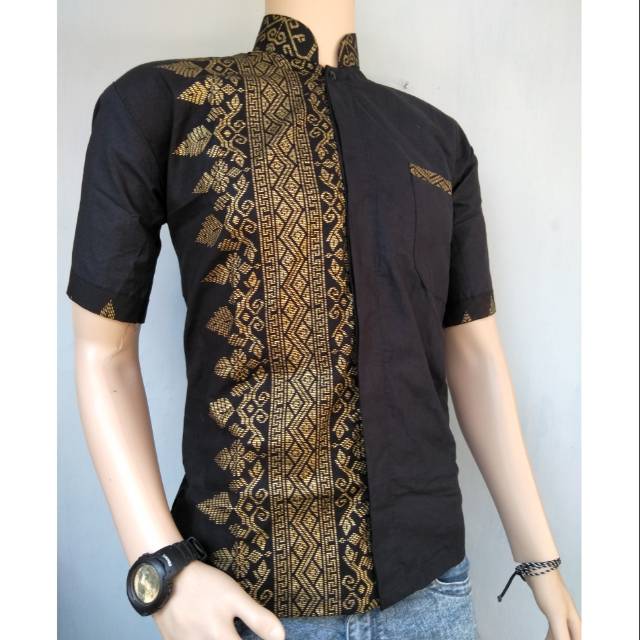 ABC | Baju batik pria lengan pendek kerah koko motif duri-0