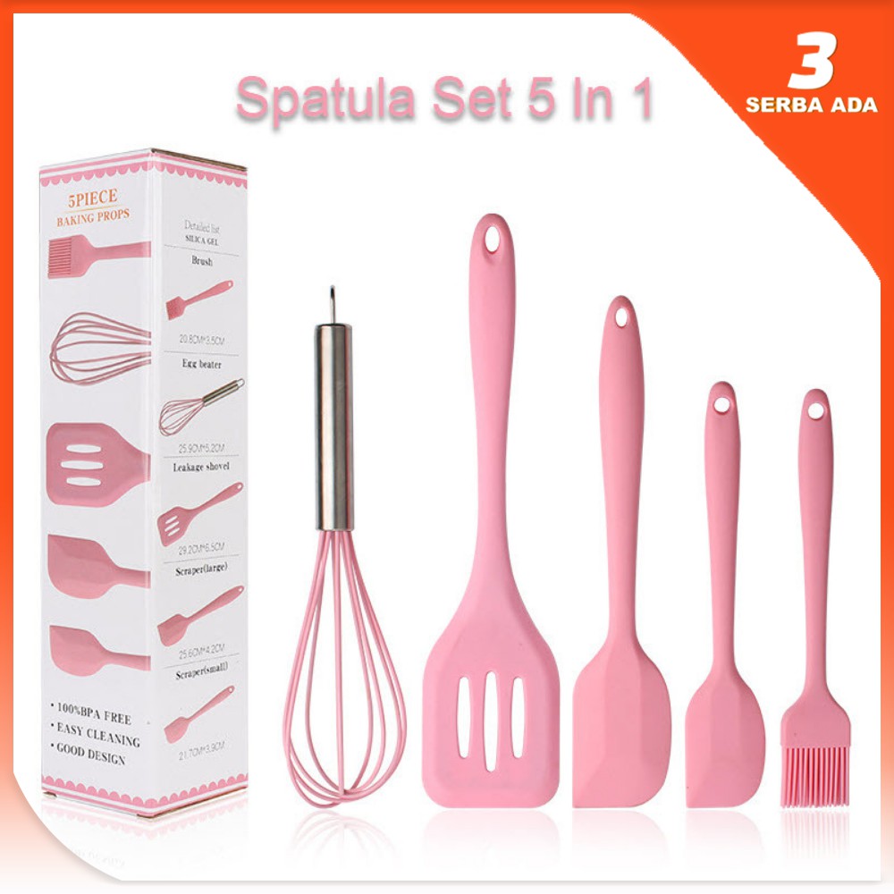 Spatula Set Alat Masak 5 In 1 Sutil Silikon Kocokan Spatula Silicon / Peralatan Masak Set