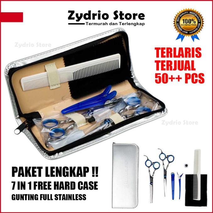 Paket Set Lengkap Barber Gunting Cukur Rambut Jepit Sisir Minyak Kain