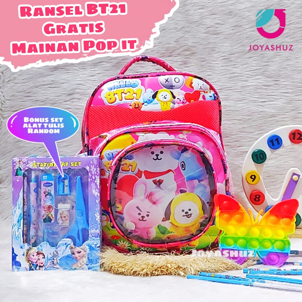 Joyashuz - Tas Sekolah Anak Perempuan Gratis Pop it - Ransel Anak BT - Tas Sekolah Gratis Pop it - Ransel Cantik - Gratis Pop it