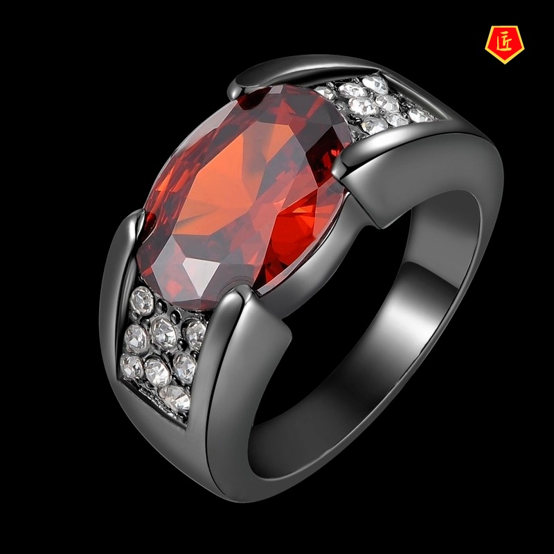 [Ready Stock]Inlaid Ruby Black Gold Ring Party Wedding Ring