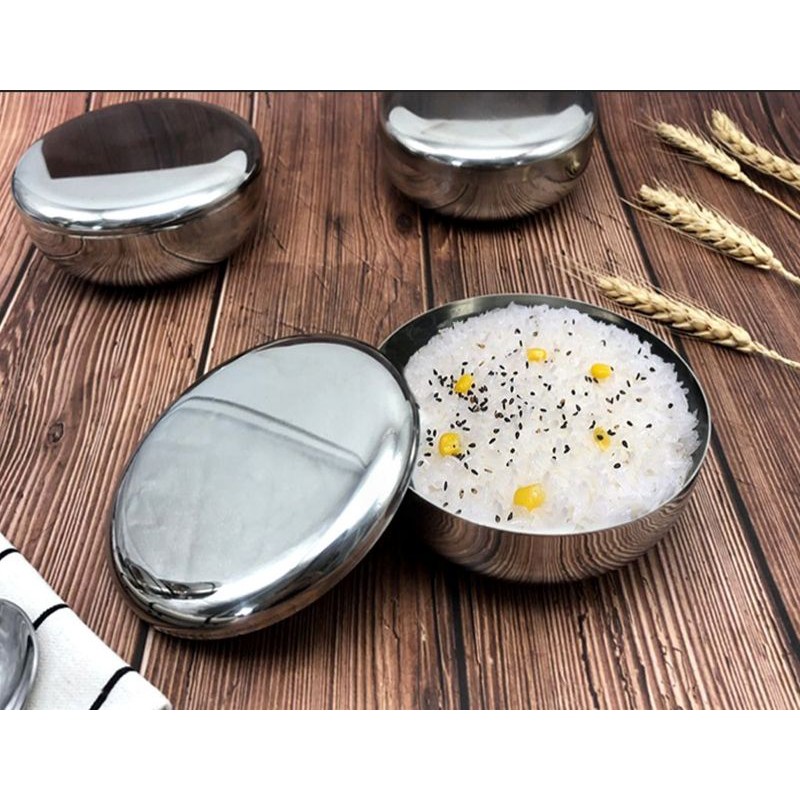 Mangkok Nasi Stainless dengan tutup/Mangkok Sup - Korea Ricebowl