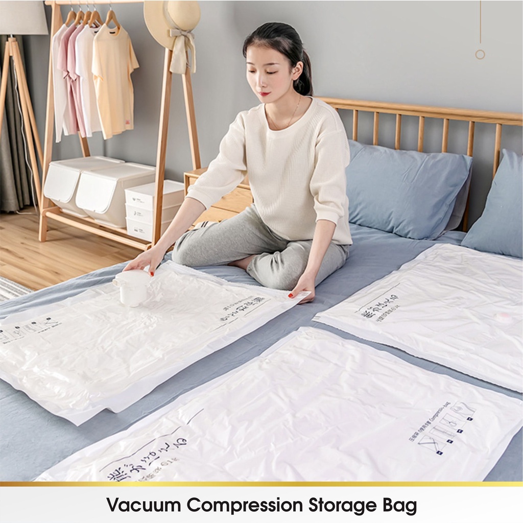 [TEBAL] Kantong Kantung Plastik Vacum Vaccum Vacuum Vakum Baju Laundry Travel Compression Bag Pakaian Traveling Bedcover Sprei Selimut