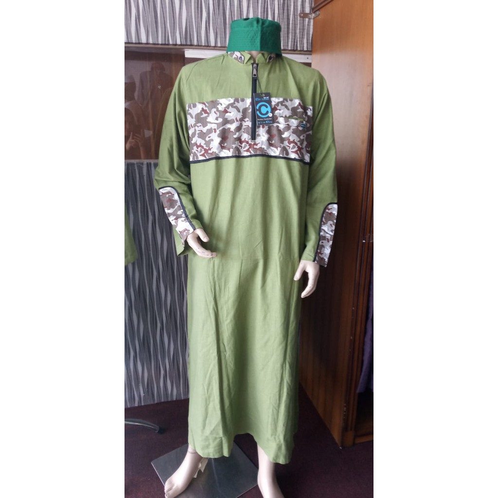 Baju Gamis Jubah Pria  Army Muslim Hijau Cozy Bahan Katun M L XL XXL