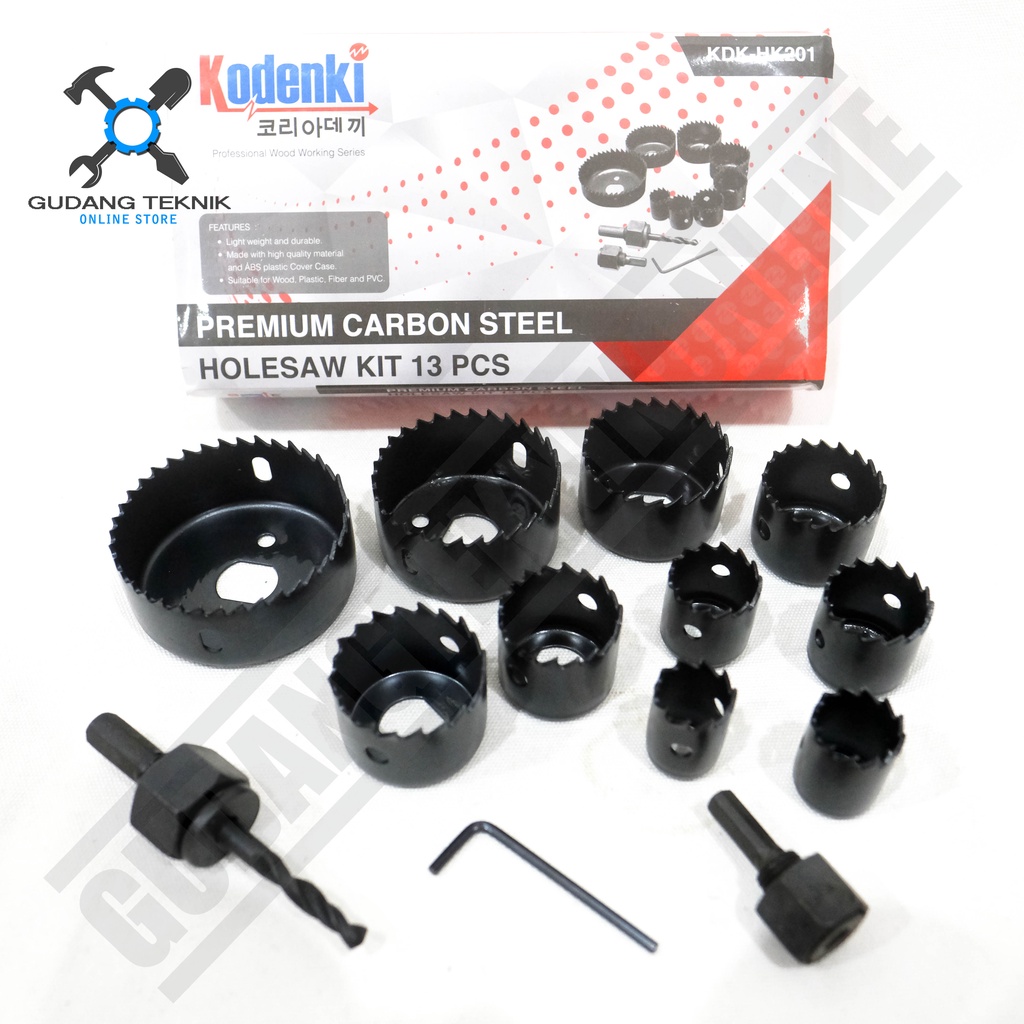 Mata Bor Pelubang Kayu 1 SET 13Pcs KODENKI KDK HK201 / Wood Holesaw Kit 13 Pcs KODENKI Kayu PVC