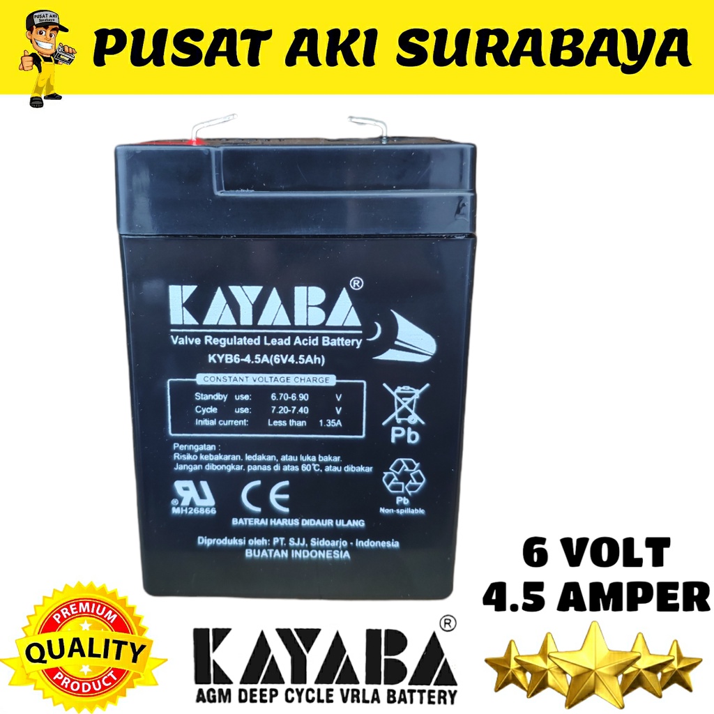 KAYABA 6 VOLT 4.5 AMPER BATERAI MOTOR MAINAN ANAK MOBIL MOBILAN AKI 6V 4AH BATTERY RC CONTROL 6VOLT