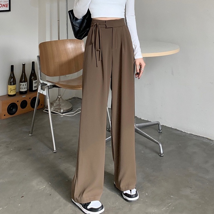 celana panjang wanita highwaist korean style kulot straight pants loose import celana hitam