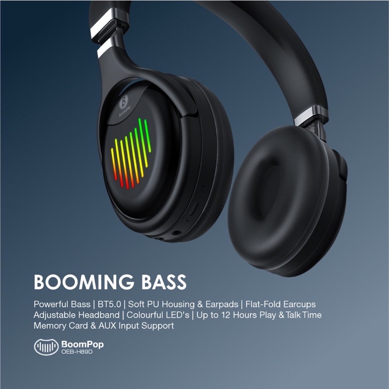 Oraimo OEB-H89D BoomPop Wireless Bluetooth Headphone Booming Bass - Garansi 1 Tahun