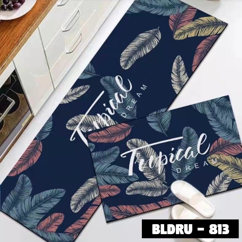 FLEUR-ID - 1 SET PREMIUM BLUDRU (40*60 CM & 40*120 CM) KESET DAPUR LEMBUT ANTI SLIP-BLDRU - 813