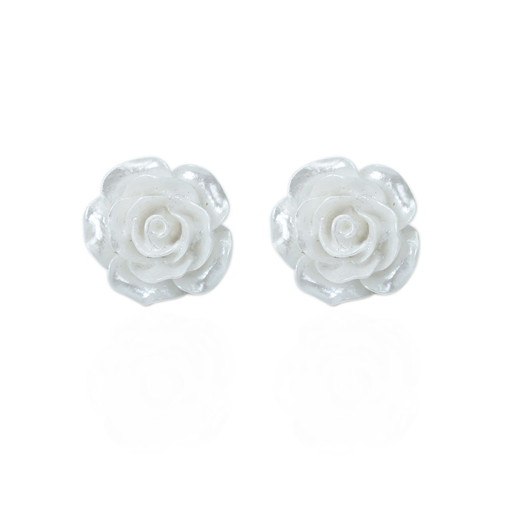 Anting Klip Bentuk Bunga Bahan Resin Warna Putih