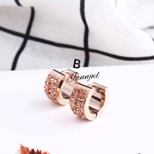 Anting Titanium Asli Jepit Permata Zircon Fashion Korea Stylish Anti Karat & Alergi MYG-238-B mata coklat