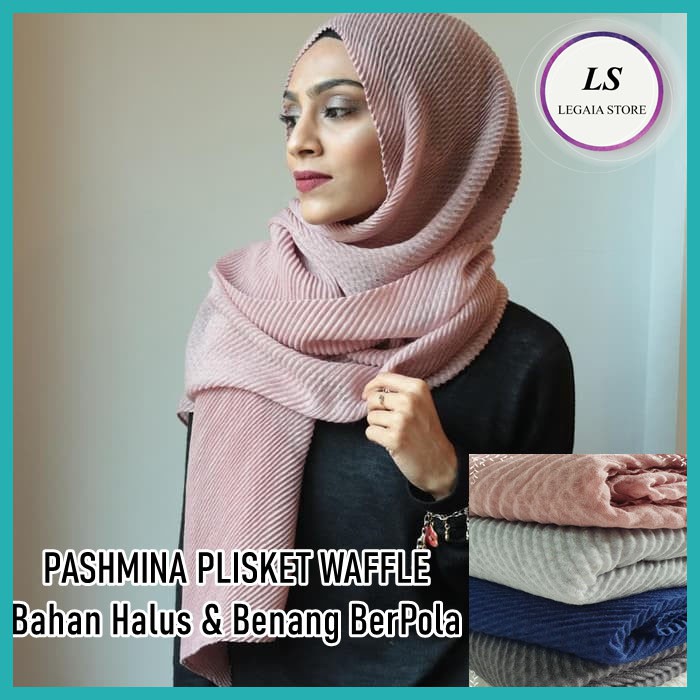 Pashmina Rawis Crinkle hijab Plisket Malaysia Pleated Arabian Shawl Waffle Import Premium P282C LS