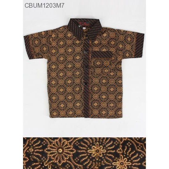 Kemeja Hem Batik Anak Bahan Katun Warna Coklat Capucino Motif 7