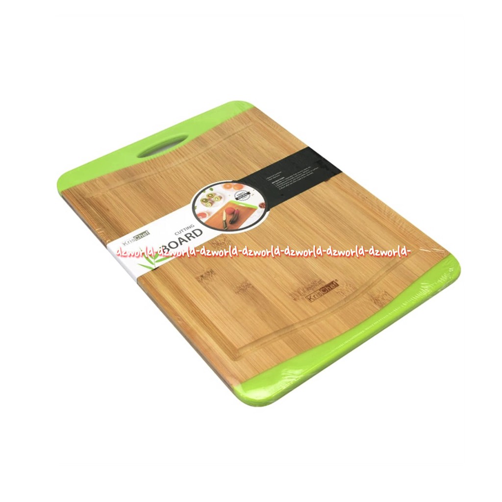 Krischef Cutting Board 36x25cm Papan Talenan Bambu Rectagular Tempat Memotong Irisan Model Kotak Persegi Kris Chef Cutting Board Warna Coklat Hijau