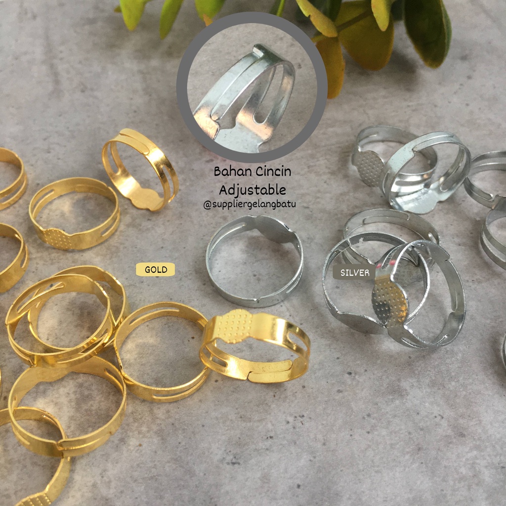 Bahan rangka ring Cincin Adjustable Warna Gold / Silver emban eceran