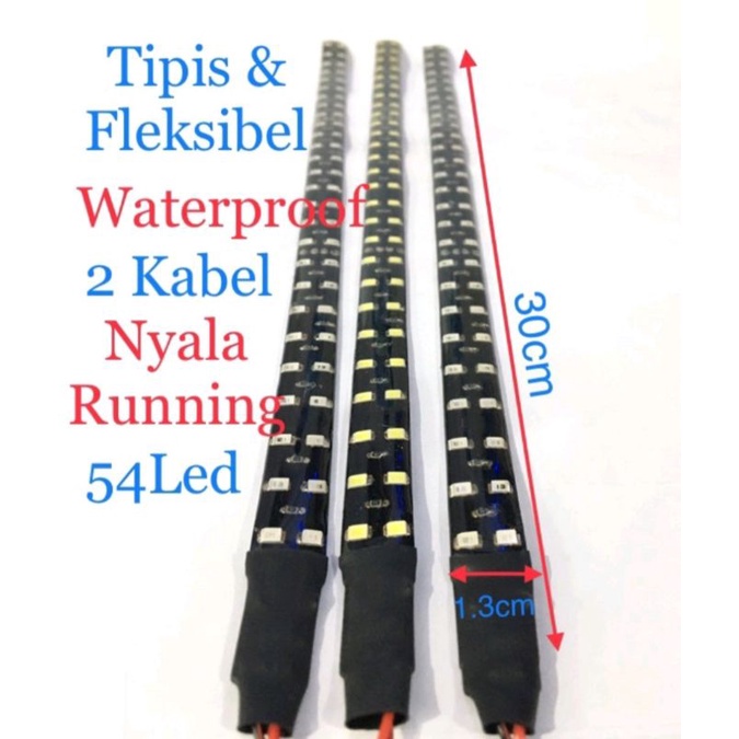 Lampu led strip running fleksibel 54Led 30Cm waterproof 12-24V motor mobil