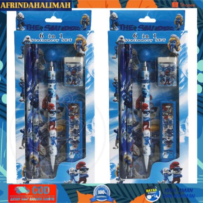 

[TERBARU] The Smurfer 6 in 1 Stationery SET Alat Tulis Sekolah Anak Belajar Baru