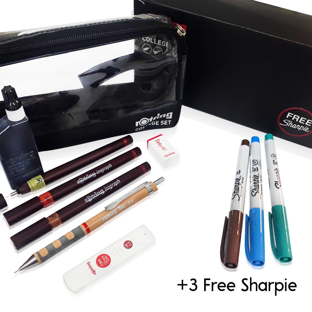 Rotring Rapido Isograph College Set 0.1/0.3/0.5 Drawing Pen Eco Pack