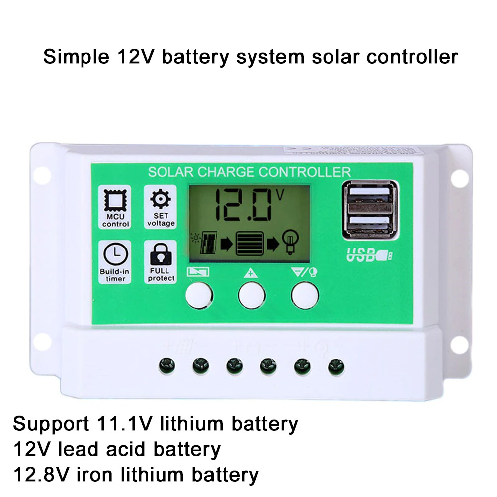 Solar Panel Charge Controller PWM Battery Charger for Lead Acid Battery Li-ion Lithium Batteries 30A 20A 10A 12V 24V