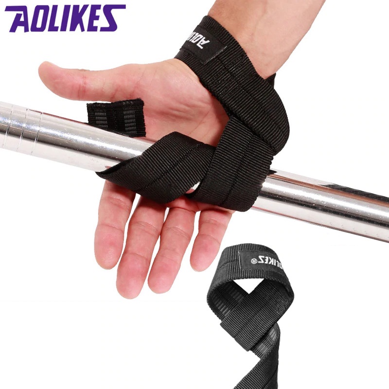 Aolikes Strap Tangan Angkat Beban Anti Slip Strap Weight Lifting 2 PCS - 7635 - Black