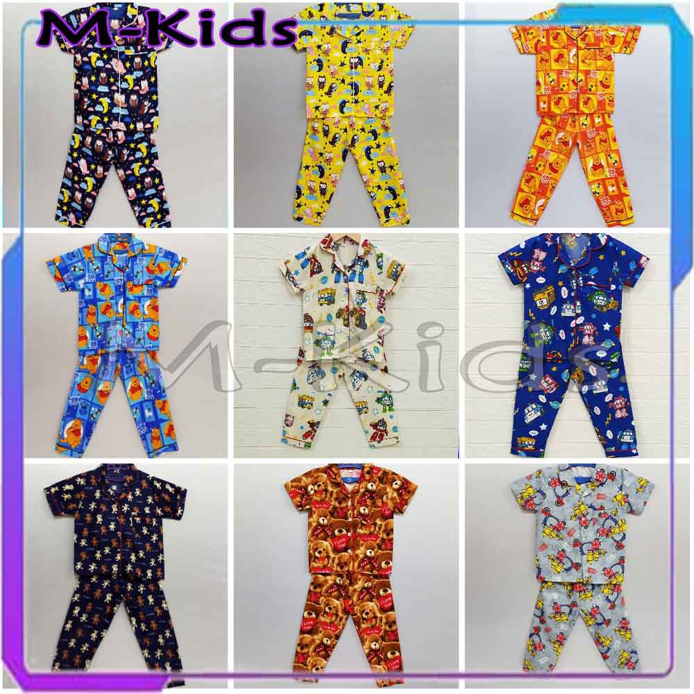 MKids88 - Baju Setelan Katun Piyama Anak Gambar Minion Bear Winnie The Pooh CAR Teddy Bear OWL