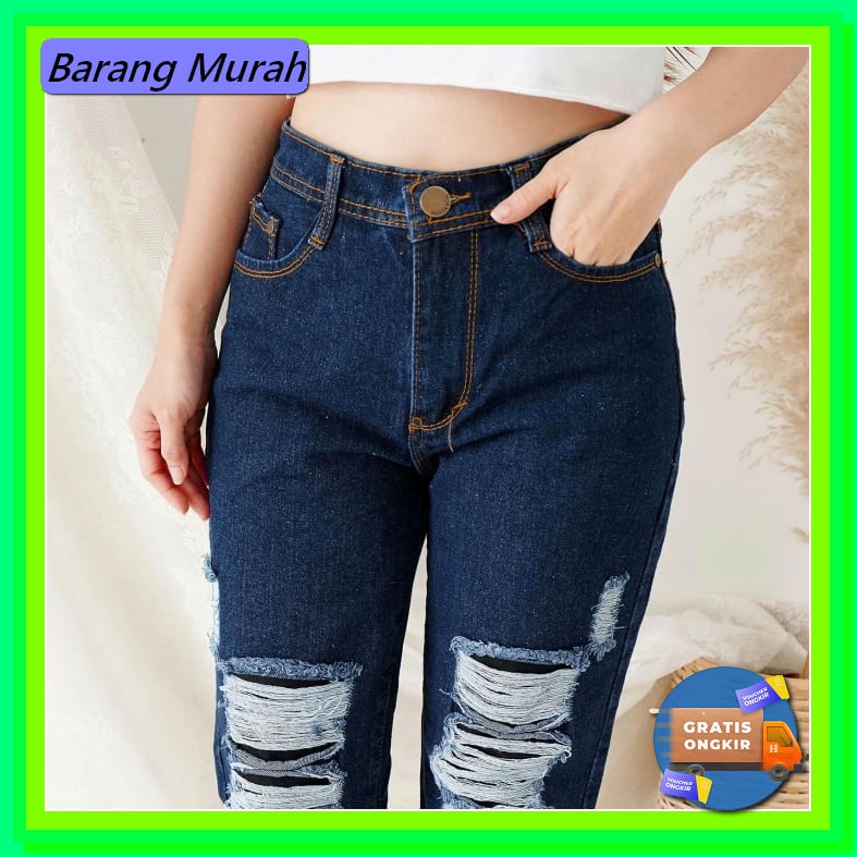 Celana Wanita Jins Kulot Premium/ Hawaness.Id Bg 1490 Set Nava Ld SW592 Bjd - Celana Boyfriend Jeans