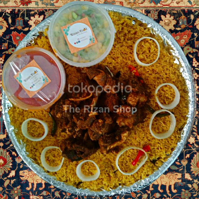 Nasi Biryani (Briyani) / Nasi Mandhi (Mandi) Kari Kambing/Ayam-Nampan - Beras Basmati, Ayam