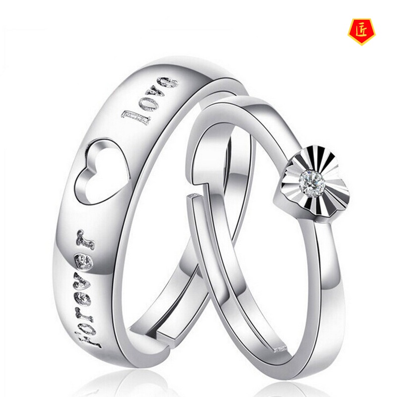 [Ready Stock]Simple Creative 925 Silver Heart-Shaped Couple Opening Ring