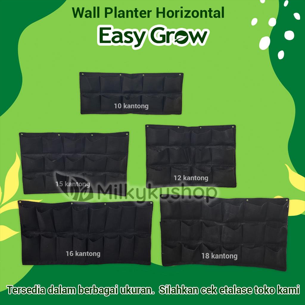 WALL PLANTER BAG EASY GROW NON WOVEN HORIZONTAL 16 KANTONG HITAM