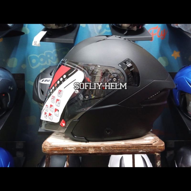 HELM KYT NFJ SOLID PLAIN BLACK DOFF DOUBLE VISOR HALF FACE