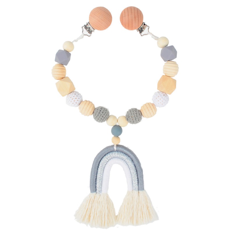 Mary 1Pc Mainan Rattle Teether Kayu Warna Pelangi Untuk Bayi