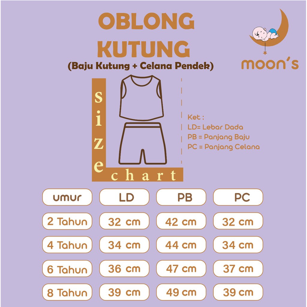 Size 2-9 Tahun Moons Stelan Oblong Kutung Kids Baju anak Murah stelan kutung anak baju santai baju