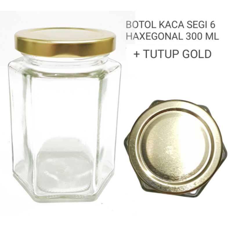 BOTOL KACA HAXEGONAL 300ML  + TUTUP GOLD  // BOTOL KACA HEXAGONAL SEGI ENAM BESAR 300 ML / hexagonal 195 ml / Y1