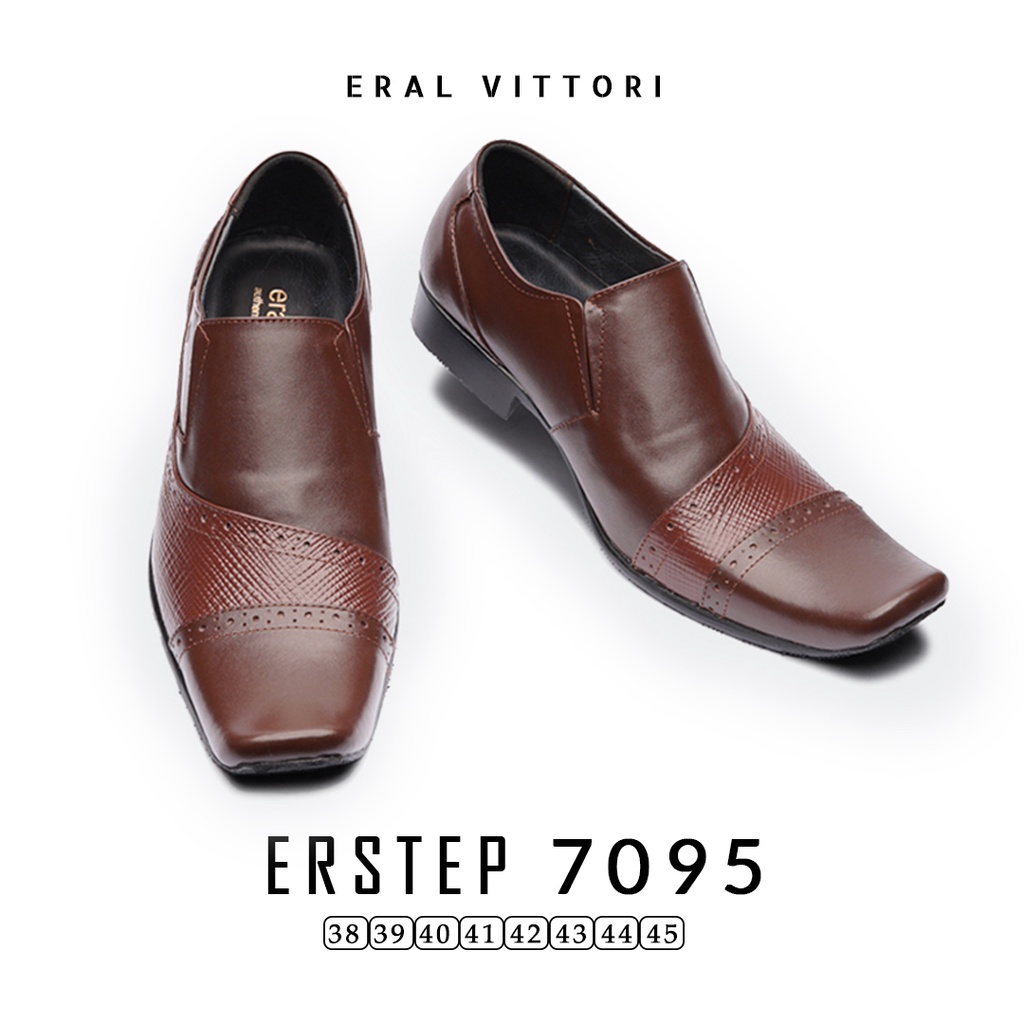 Eral Vittori - Erstep 7095 Sepatu Kantor Pria  Kulit Pantofel Formal Coklat