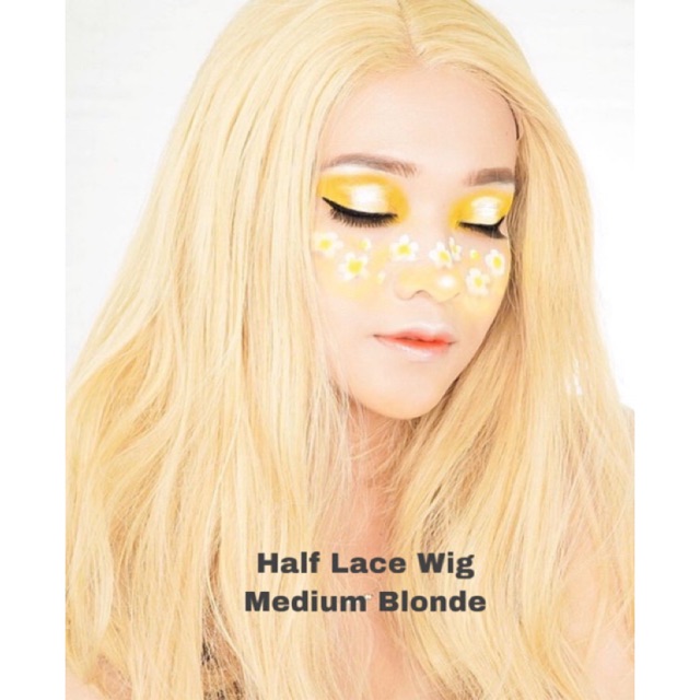 HALF LACE WIG CURLY MEDIUM BLONDE -  wig lace-wig lace murah-wig lace-half lace wig-wig half lace