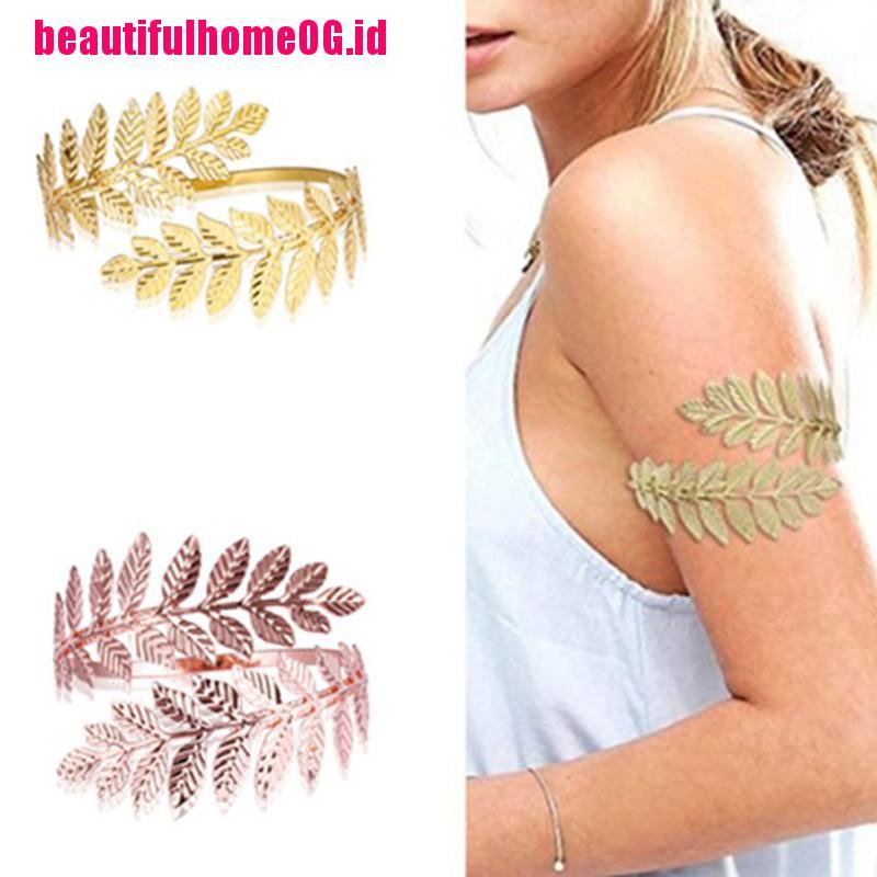 (R1Id &amp; Ready) Armband / Gelang Lengan Atas Model Daun Laurel Roman Warna Hijau Bahan Metal